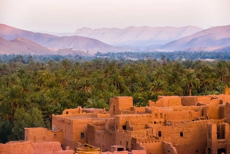 A picturesque view of the Sahara desert village in Morocco, renowned as the best city to visit in the country.