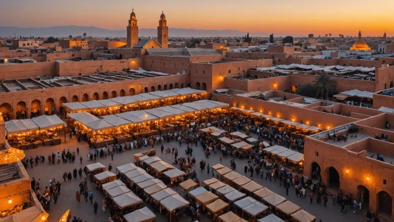 where to go in marrakech at sunset, with warm colors illuminating the cityscape, offering a glimpse into its enchanting beauty and attractions.