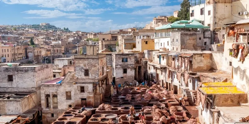 The city of Morocco features a rich tapestry of old buildings, highlighting its historical significance and cultural heritage. 