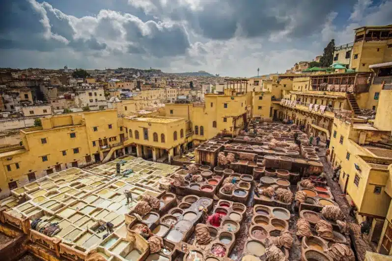 A panoramic view of Sahara city in Morocco, showcasing its unique architecture and vibrant desert landscape.