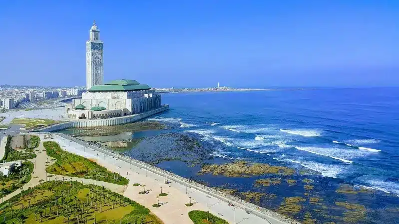 A panoramic view of Casablanca, Morocco, showcasing its vibrant cityscape and cultural landmarks, raising safety inquiries.Is Casablanca safe