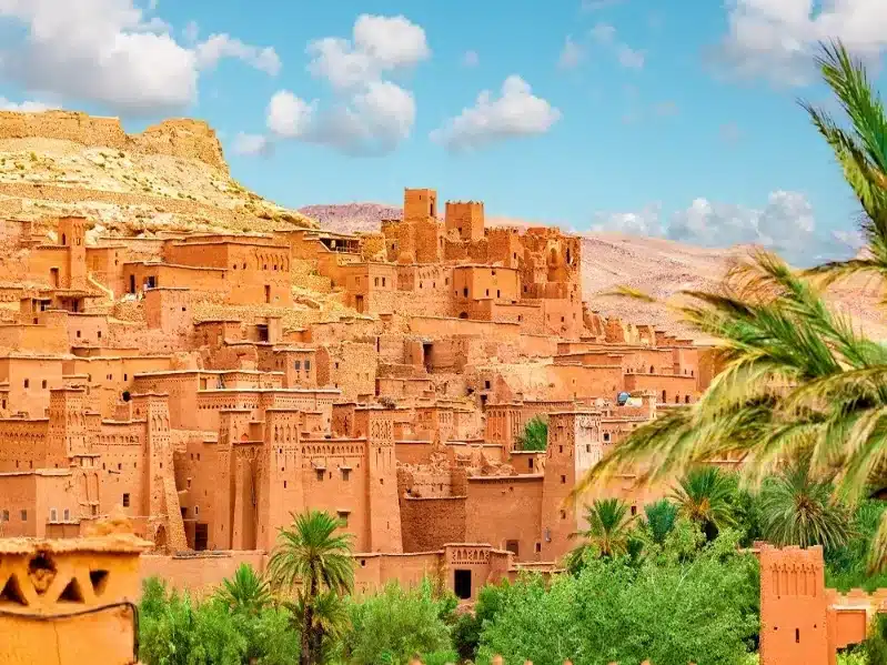 Scenic landscape of Atlas city in Morocco, highlighting its unique buildings and picturesque surroundings, best cities in morocco to visit. 