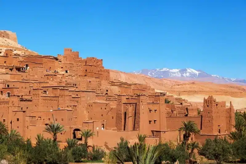A panoramic view of the Sahara city in Morocco, showcasing its unique architecture and desert landscape.