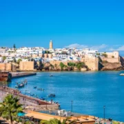 A panoramic view of Marrakech, Morocco, showcasing its vibrant architecture and bustling streets. Visit Morocco.