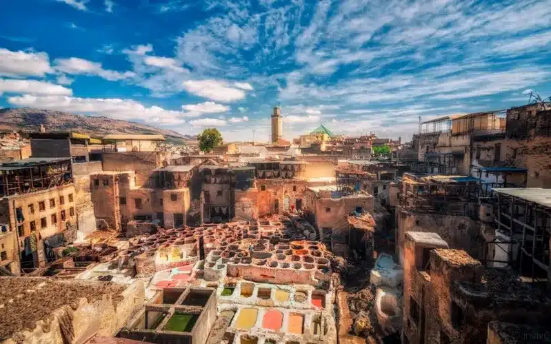 A panoramic view of Tangier, Morocco, showcasing its diverse buildings and mosques, highlighting its rich cultural heritage.
