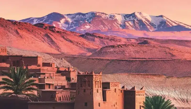 Scenic view of Morocco's mountains and desert, showcasing the diverse landscape from a USA perspective.