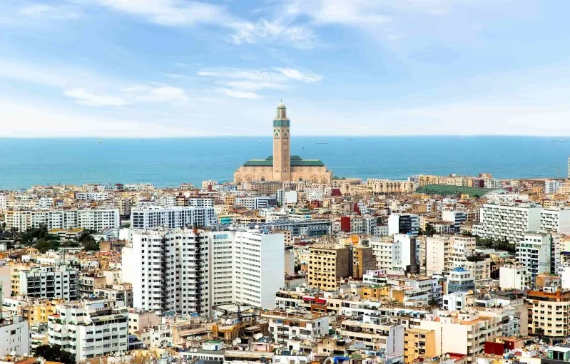 A scenic view of Casablanca, a popular tourist destination, promoted by a Casablanca travel agency.