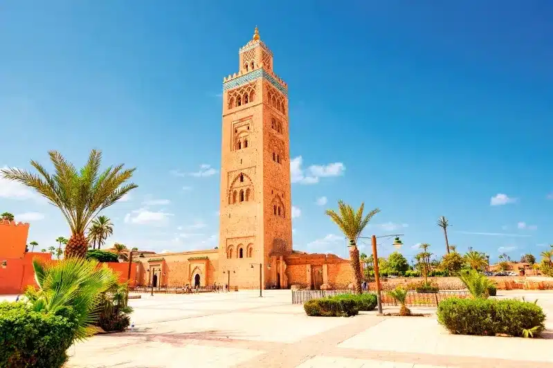 Clock tower in Marrakech, Morocco, a notable landmark among the best cities to visit in the country.