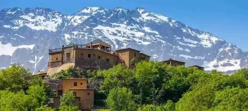 Snow-covered Atlas Mountains in Morocco, showcasing a stunning winter landscape from a viewpoint in the USA. 