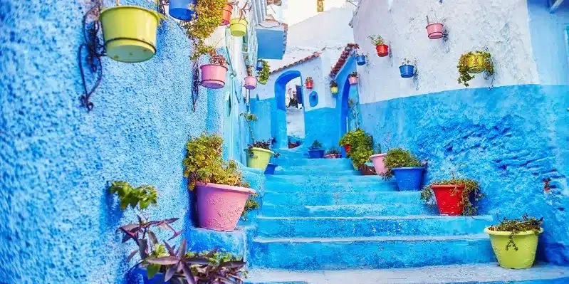 Scenic view of Chefchaouen, Morocco, showcasing its iconic blue buildings during a guided tour Morocco .