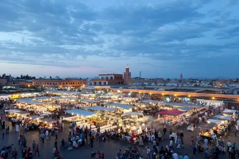 A vibrant view of Marrakech, a popular tourist destination in Morocco, Morocco tours from Marrakech.