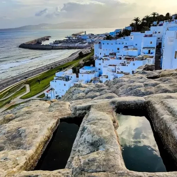 Scenic view from a cliff top overlooking the ocean during a day trip to Tangier.