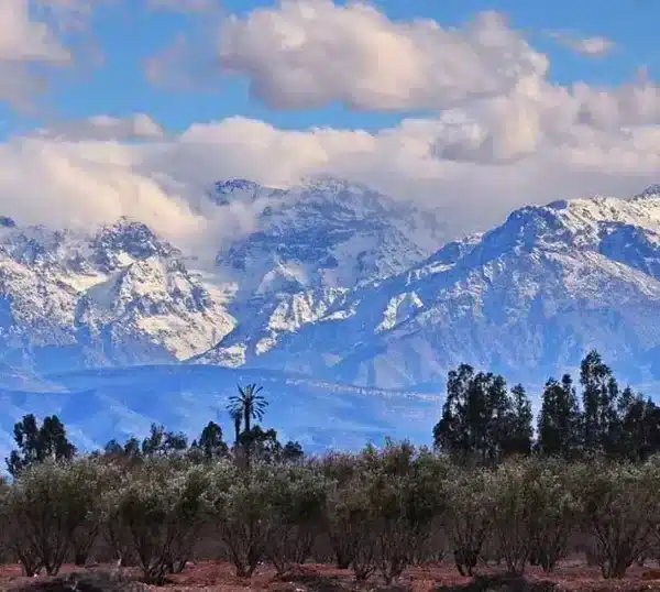 Scenic view of the Atacama Desert mountains in Chile, highlighting the rugged terrain and arid landscape.