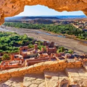 Panoramic view from the Atlas Fortress in Morocco, showcasing rugged mountains and valleys, ideal for solo travelers.