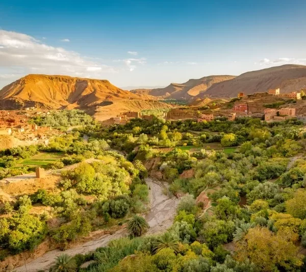 Scenic view of the Atlas Mountains in Morocco, showcasing rugged peaks during a 6-day journey from Ouarzazate to Fes.